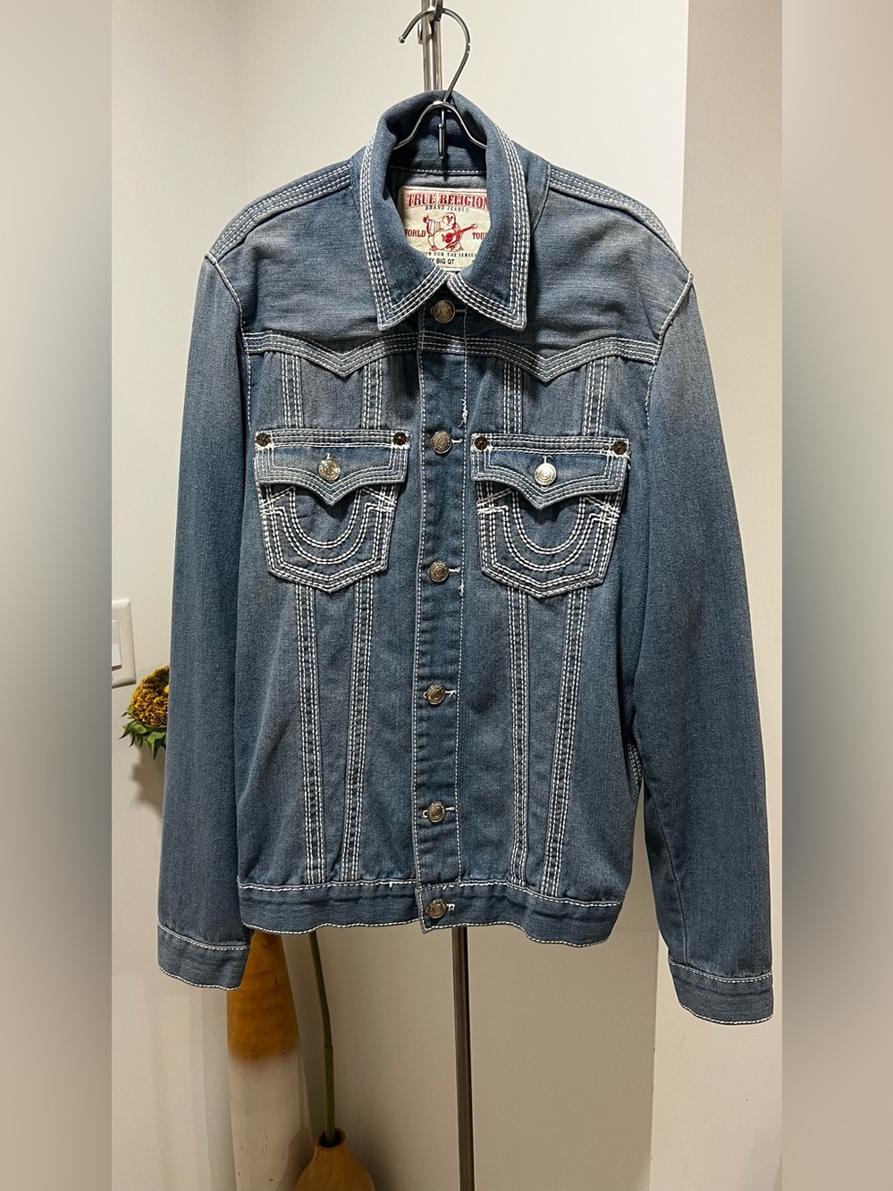 True Religion Light Blue Denim Jacket with Contrast Stitching